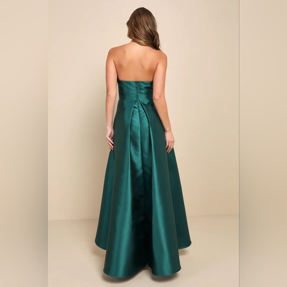 Lulus Broadway Show Emerald Green Strapless High-Low Maxi Dress S Wedding Party - Picture 5 of 9